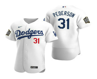 Men Los Angeles Dodgers #31 Joc Pederson White 2020 World Series Authentic Flex Nike Jersey